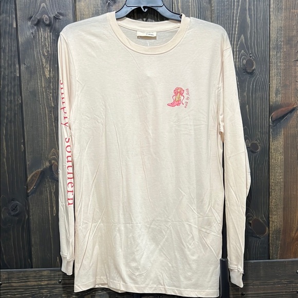 NWT Simply Southern Tee M Walk By Faith Whisper Cream Long Sleeve Biblical Boots - Picture 1 of 9